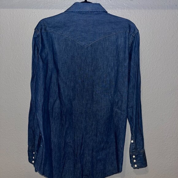 VINTAGE 60s WRANGLER PRE-SHRUNK PEARL SNAP EX LONG TAILS DENIM SHIRT 16.5" X 35" - Picture 7 of 15